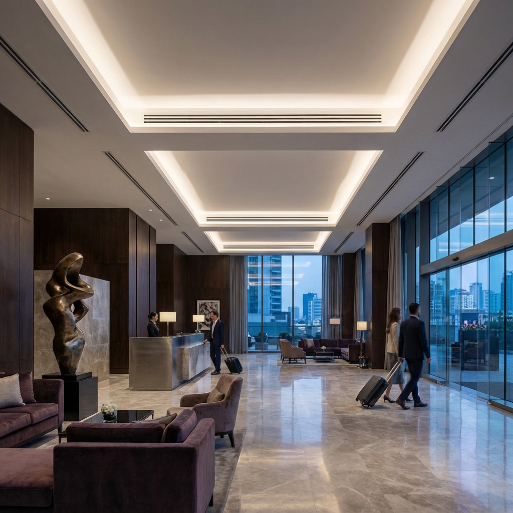 Hall d’hôtel moderne avec climatisation discrète