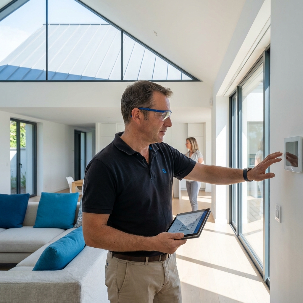Diagnostiqueur immobilier avec tablette